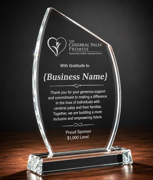 Engraved crystal recognition plaque awarded to Champion sponsors